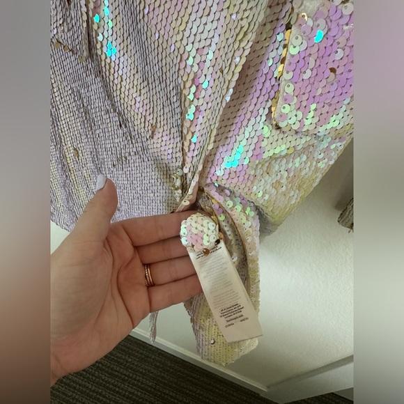 Nasty Gal | Premium Plunge Sequin Mini Dress | White | US 4 - Picture 7 of 7